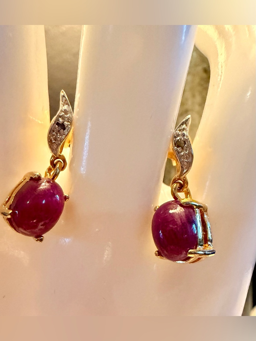 AA Ruby & Diamond Drop Earrings 18K Gold Over 925 Sterling Silver